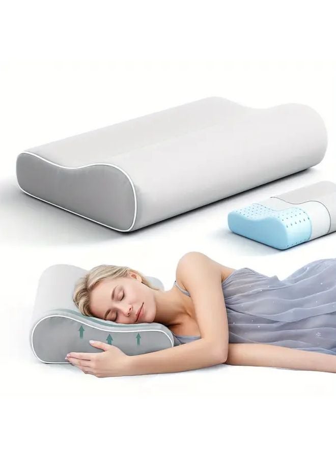 Misty Blue Ergonomic Neck Pillow for Side Back Stomach Sleepers Cervical Support Bed Pillow - Image 1